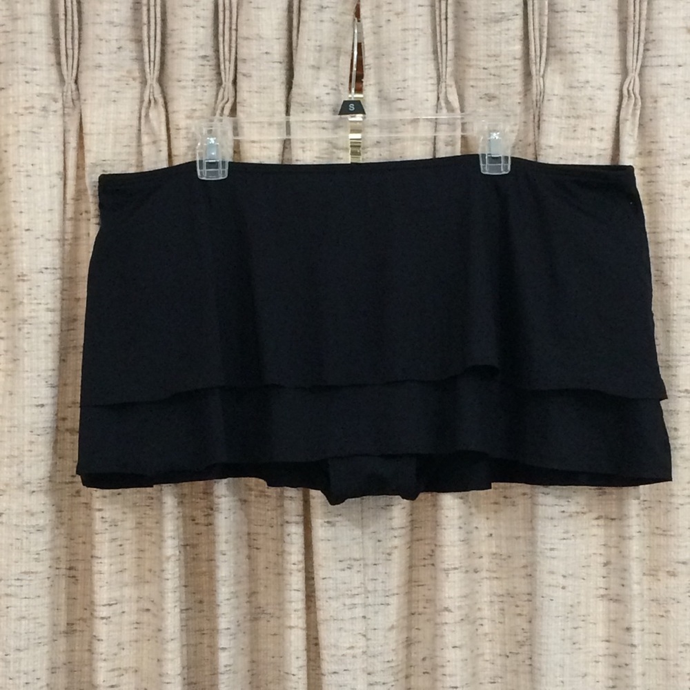 Cole of California Black Tiered Ruffle Swim Skirt - 18W